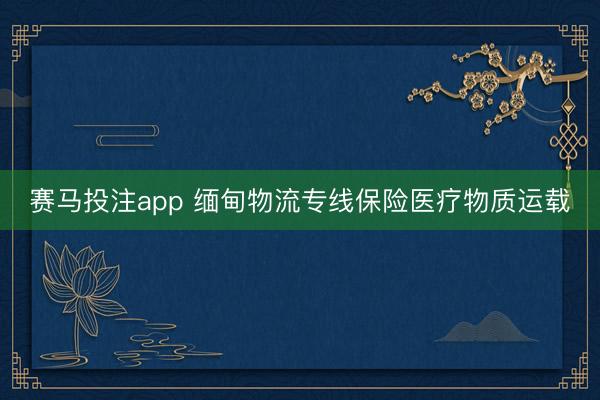 赛马投注app 缅甸物流专线保险医疗物质运载