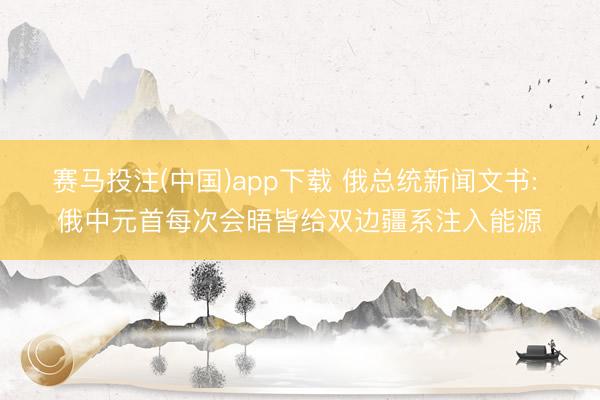 赛马投注(中国)app下载 俄总统新闻文书: 俄中元首每次会晤皆给双边疆系注入能源