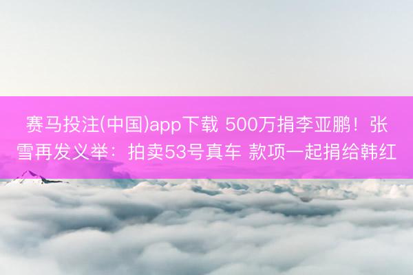赛马投注(中国)app下载 500万捐李亚鹏！张雪再发义举：拍卖53号真车 款项一起捐给韩红