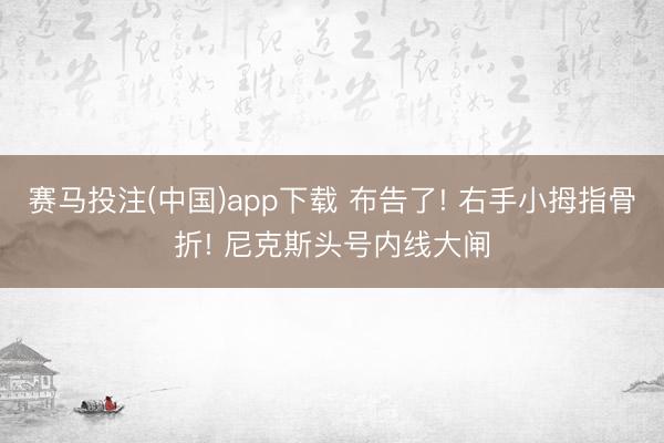 赛马投注(中国)app下载 布告了! 右手小拇指骨折! 尼克斯头号内线大闸