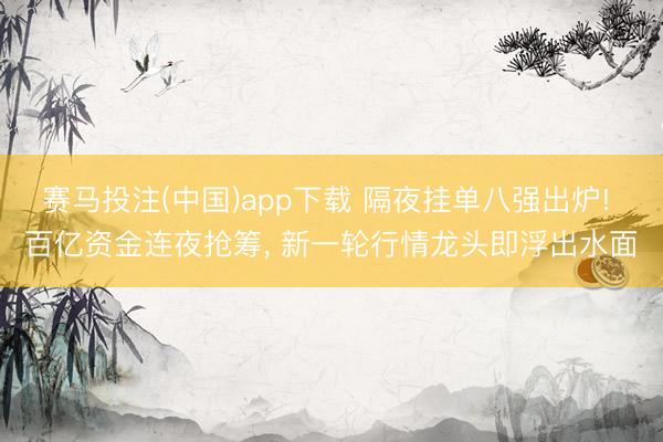 赛马投注(中国)app下载 隔夜挂单八强出炉! 百亿资金连夜抢筹， 新一轮行情龙头即浮出水面