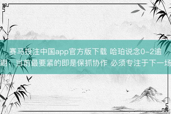 赛马投注中国app官方版下载 哈珀说念0-2逾期：当前最要紧的即是保抓协作 必须专注于下一场