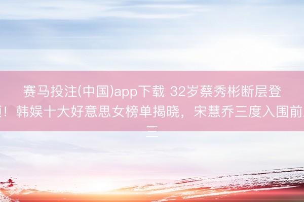 赛马投注(中国)app下载 32岁蔡秀彬断层登顶！韩娱十大好意思女榜单揭晓，宋慧乔三度入围前三