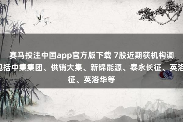 赛马投注中国app官方版下载 7股近期获机构调研, 包括中集集团、供销大集、新锦能源、泰永长征、英洛华等